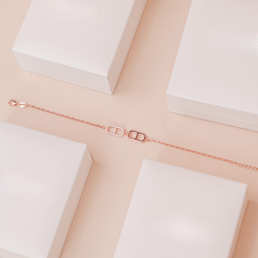 18K Ella Double-Link Rose Gold Bracelet – 925 Sterling Silver