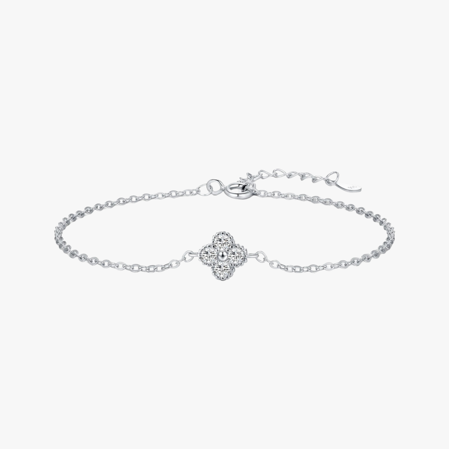 18K Lucky Four Leaf Clover CZ Bracelet – 925 Sterling Silver