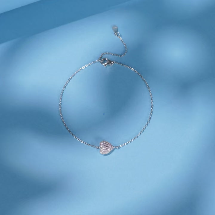18K Romantic Pink Zircon Heart Bracelet – 925 Sterling Silver