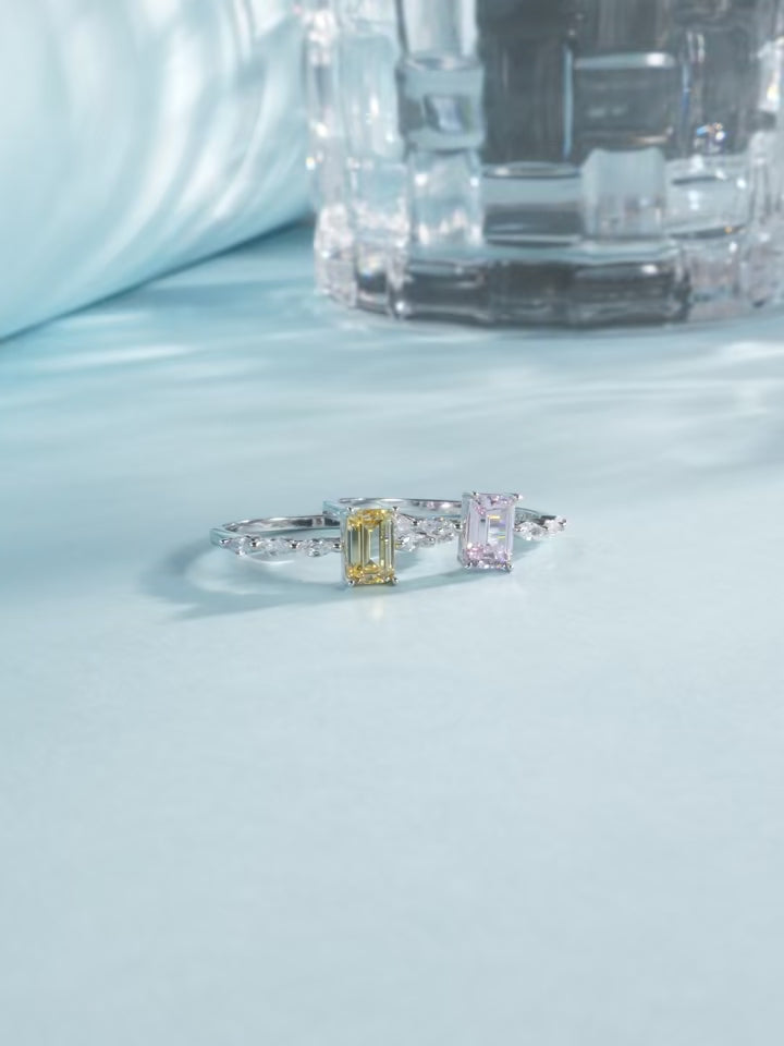 18K Elegant Emerald Cut Zirconia Ring – 925 Sterling Silver