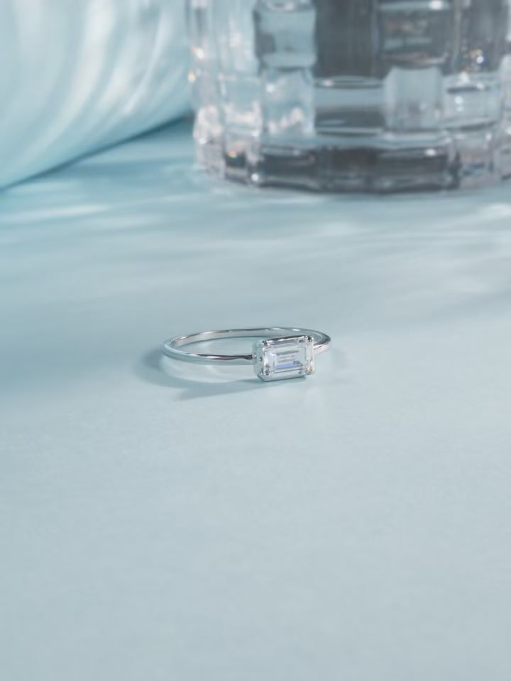 18K Elegant Rectangle CZ Ring – 925 Sterling Silver