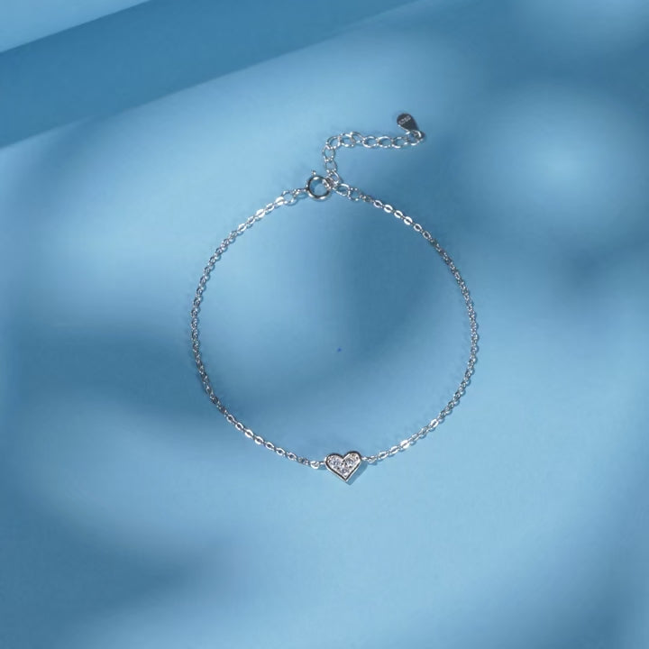 18K Elegant Heart Crystal Bracelet – 925 Sterling Silver