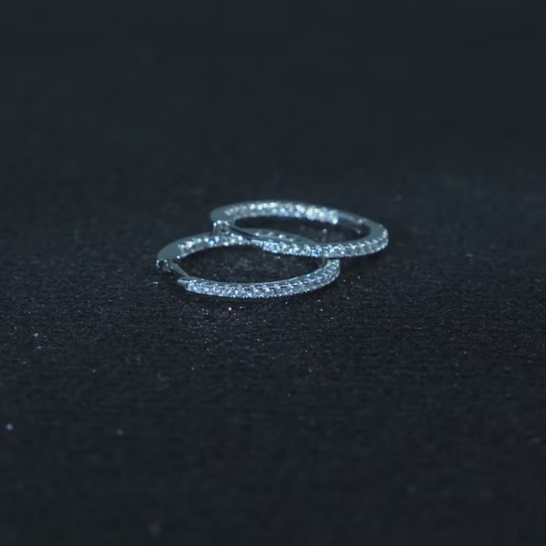 18K Classic Clear CZ Hoop Earrings – 925 Sterling Silver