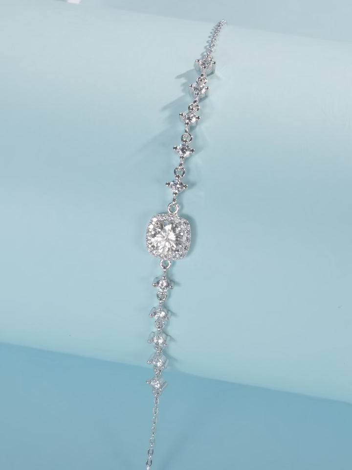 18K Luxury Moissanite Halo Bracelet – 0.8CT D Color 925 Sterling Silver