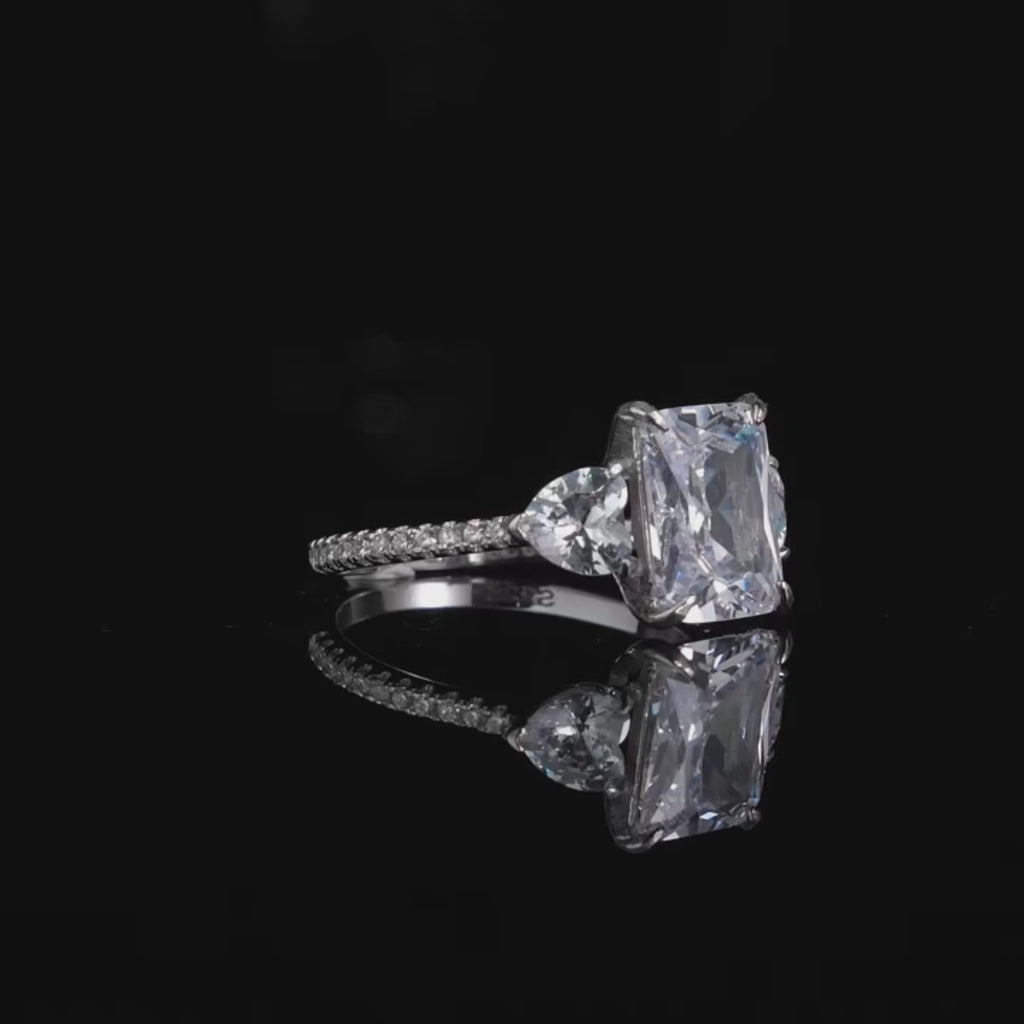 18K Luxury Rectangle Cut CZ Ring – 925 Sterling Silver