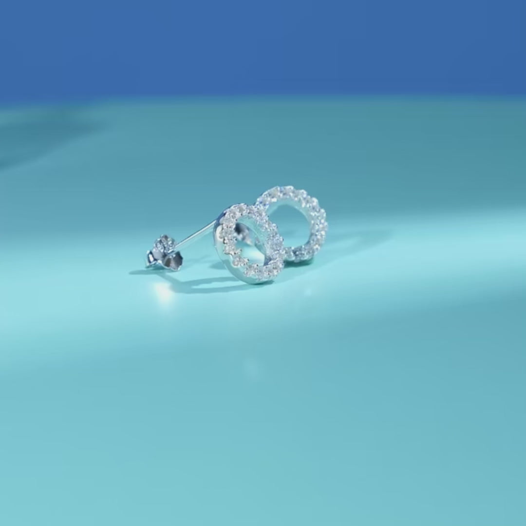 18K Classic Round CZ Stud Earrings – 925 Sterling Silver